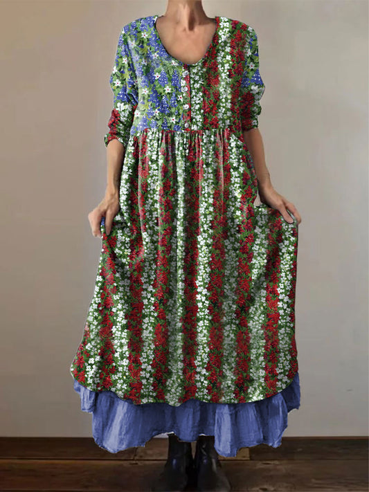 Women's Memorial Day Poppy Flag Veteran Poppy Flag Printed Dress