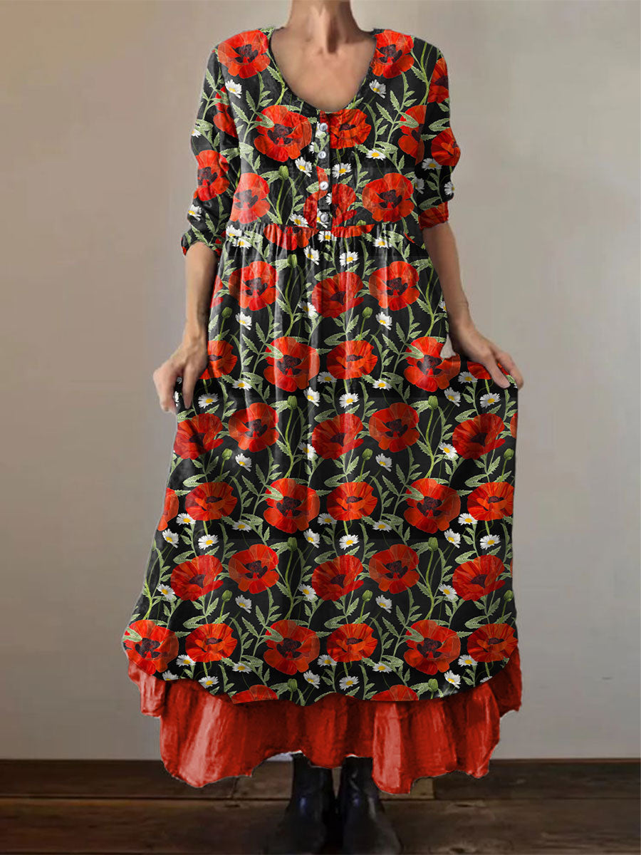 Women's Memorial Day Poppy Flag Veteran Poppy Flag Printed Dress