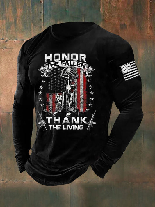 Men's Honor The Fallen Thank The Living Long Sleeve Round Neck T-shirt