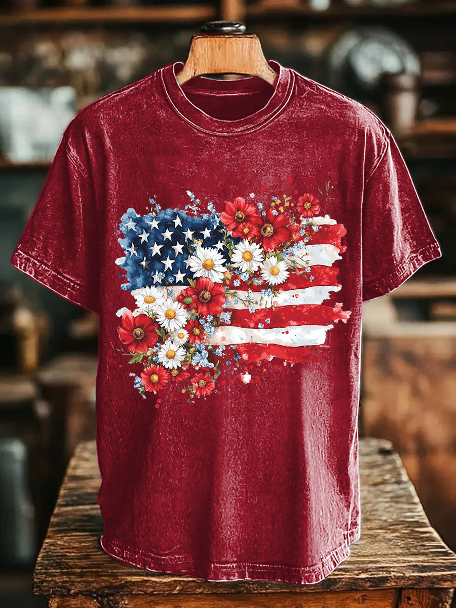 Unisex Memorial Day Poppy Flag Veteran Printed T-shirt