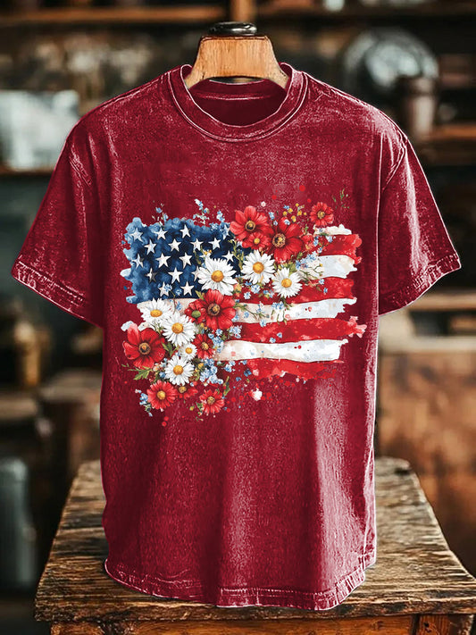 Unisex Memorial Day Poppy Flag Veteran Printed T-shirt