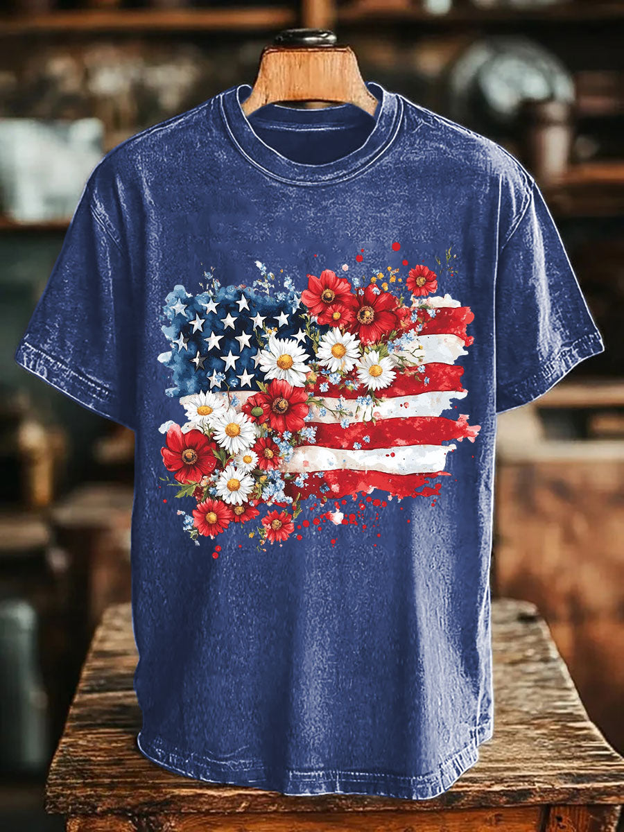 Unisex Memorial Day Poppy Flag Veteran Printed T-shirt