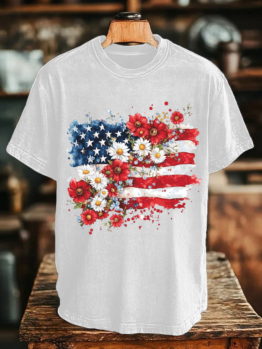 Unisex Memorial Day Poppy Flag Veteran Printed T-shirt