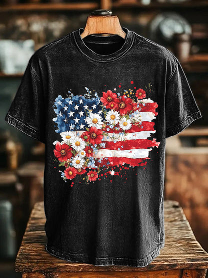 Unisex Memorial Day Poppy Flag Veteran Printed T-shirt