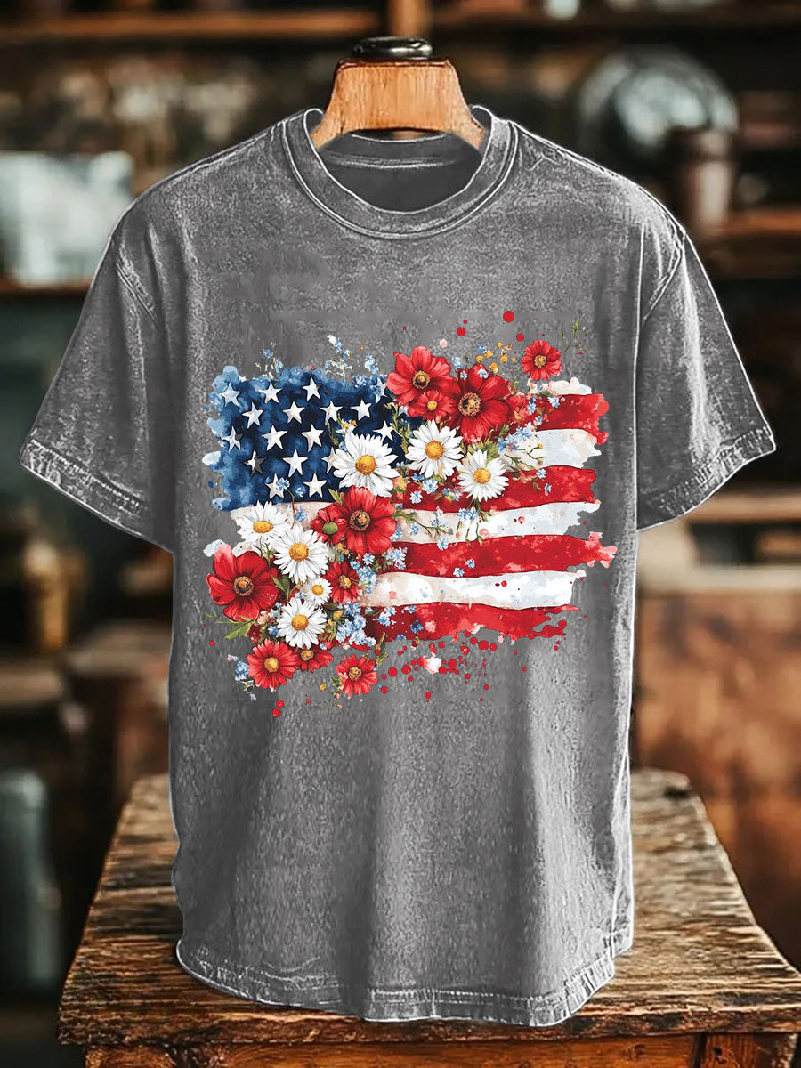 Unisex Memorial Day Poppy Flag Veteran Printed T-shirt