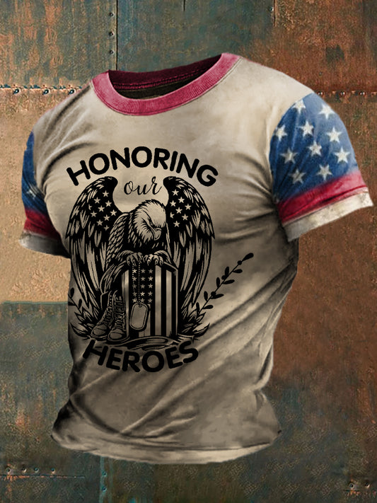 Men's Memorial Day Remeber&Honor Flag Printed T-shirt