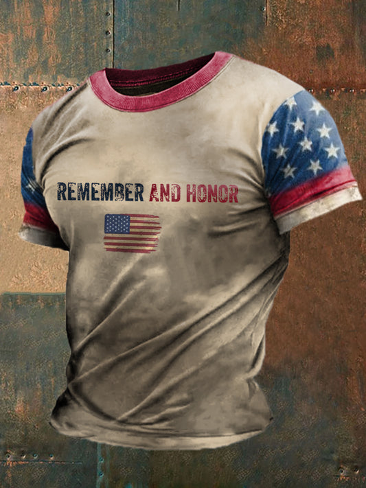 Men's Memorial Day Remeber&Honor Flag Printed T-shirt