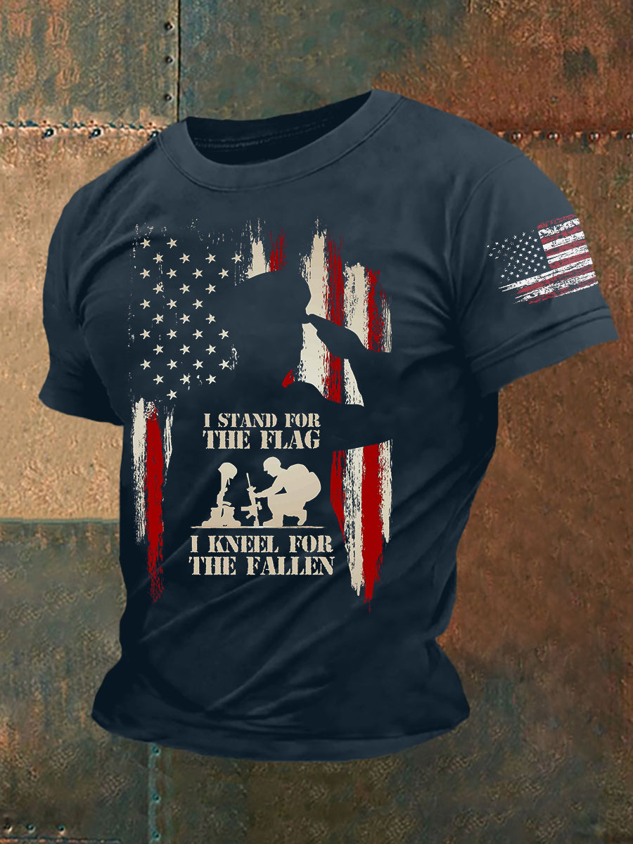 Men's Stand Fort And Flag Knee Forward The  Allen Short Sleeves T-shirt