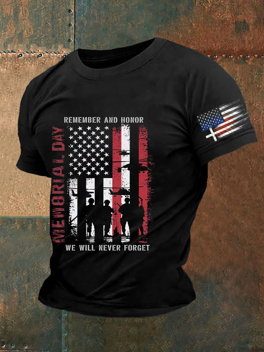 Men's Memorial Day Remember Honor Never Forget  Printed  Short-sleeved T-shirt