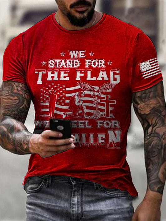 Men's Memorial Day Stand For The Flag Kneel For The Fallen  Printed  Short-sleeved T-shirt