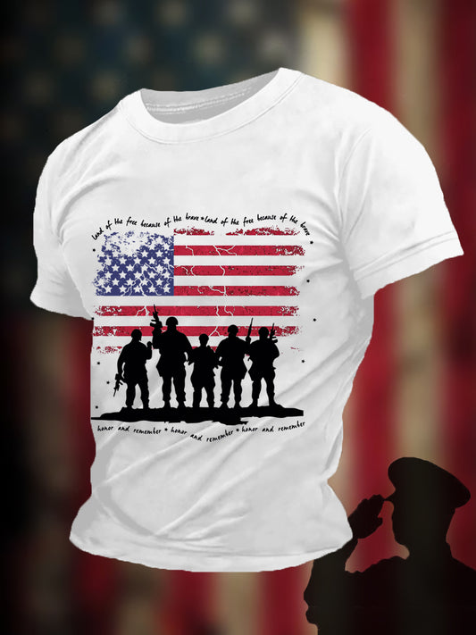 Men's Land Of The Free Because Of The Brave Honor And Remember Tee