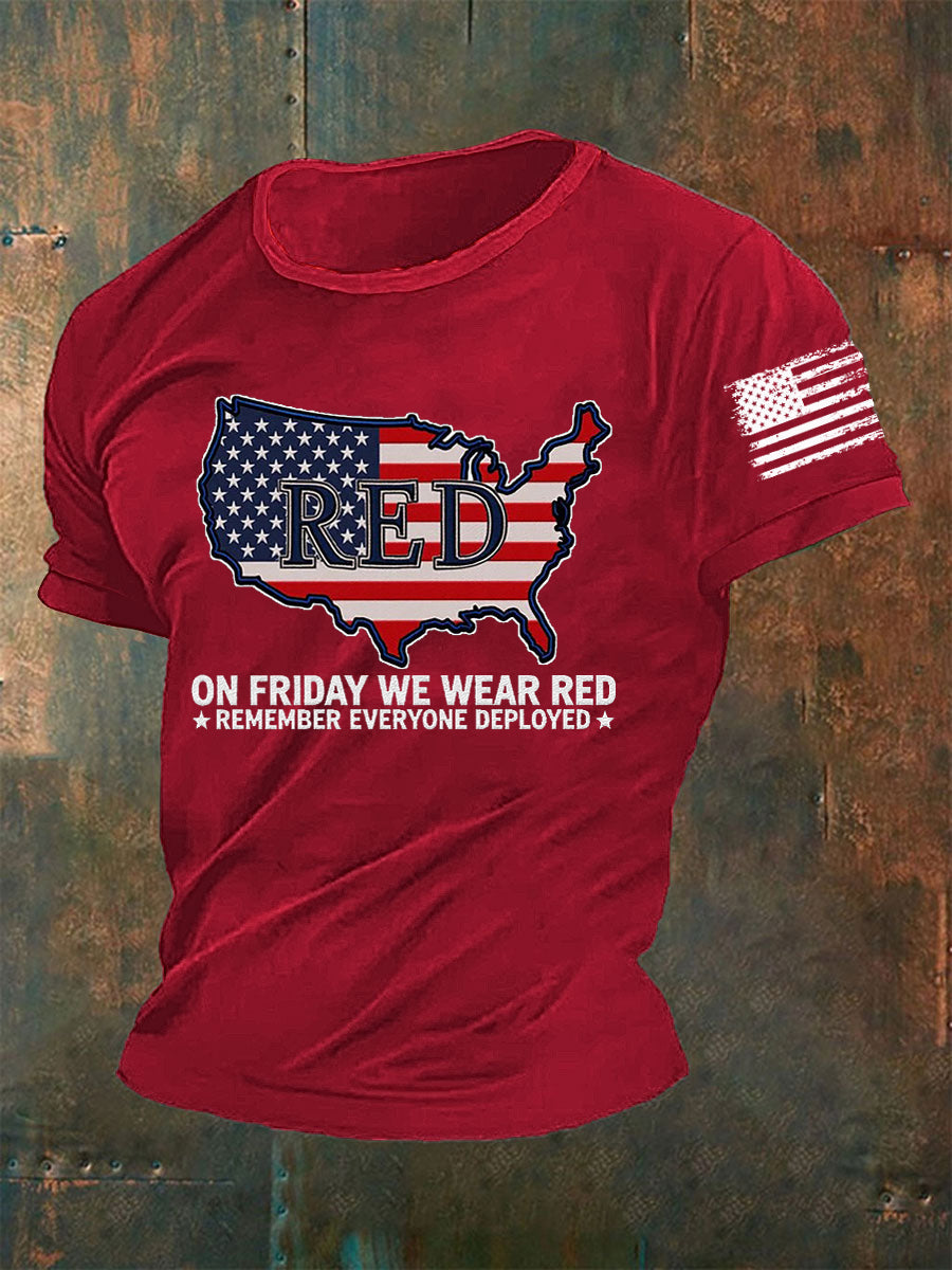 Men's On Fridays We Wear Red Remember Everyone Deployed T-shirt
