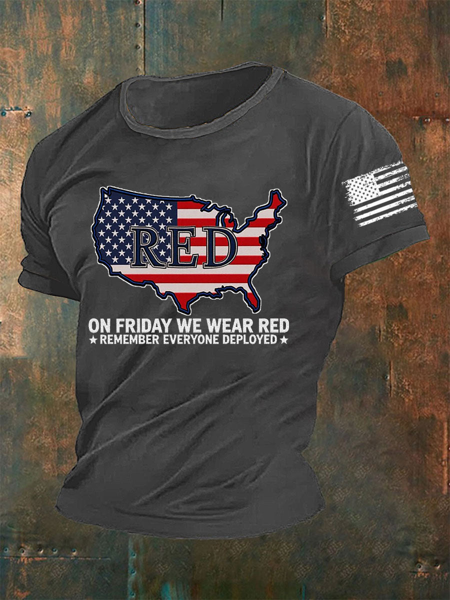Men's On Fridays We Wear Red Remember Everyone Deployed T-shirt