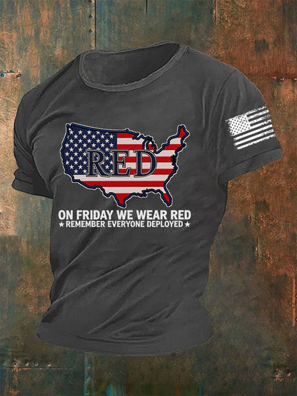 Men's On Fridays We Wear Red Remember Everyone Deployed T-shirt