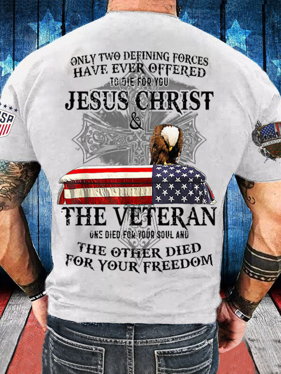 Men's Memorial Day The Veteran And Jesus Printed T-shirt