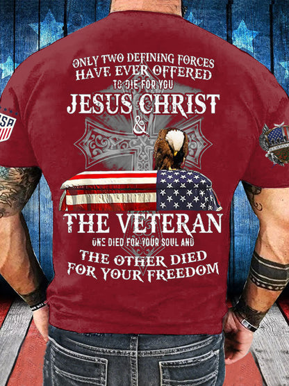 Men's Memorial Day The Veteran And Jesus Printed T-shirt