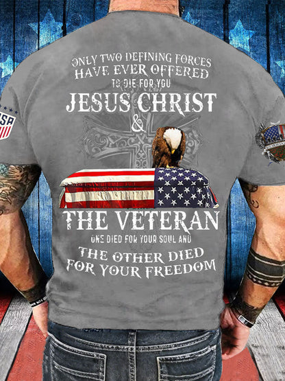Men's Memorial Day The Veteran And Jesus Printed T-shirt
