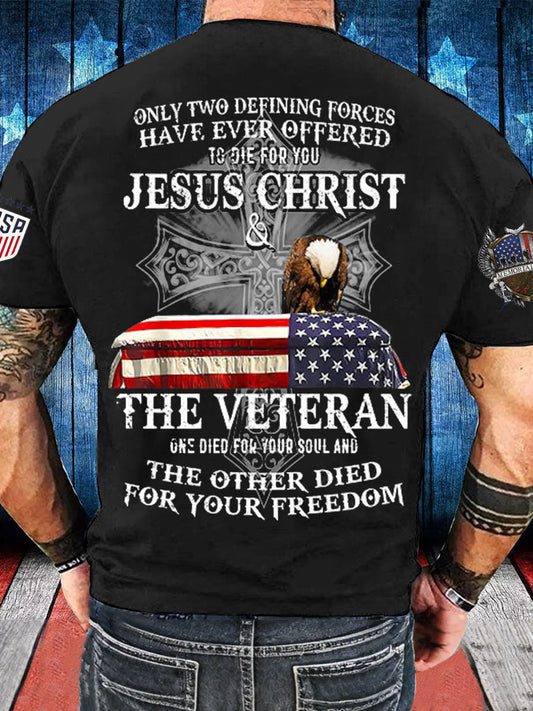Men's Memorial Day The Veteran And Jesus Printed T-shirt