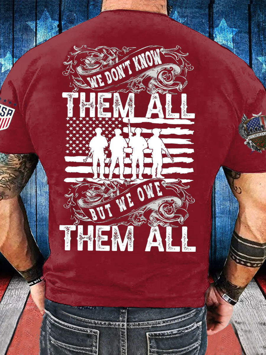 Men's Memorial Day Veteran We Owe Them All Printed T-shirt