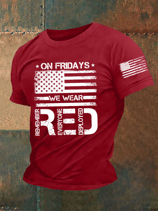 Men's On Friday We Wear Red Remember Everyone Deployed Short-sleeved T-shirt