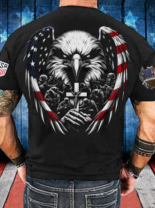 Men's Memorial Day Veteran Eagle Cross Printed T-shirt