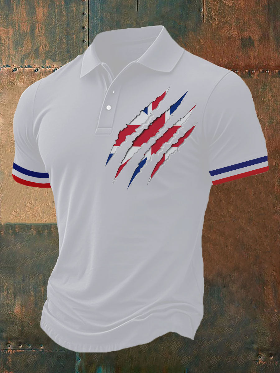 Men's Union Jack Print Casual Polo Shirt