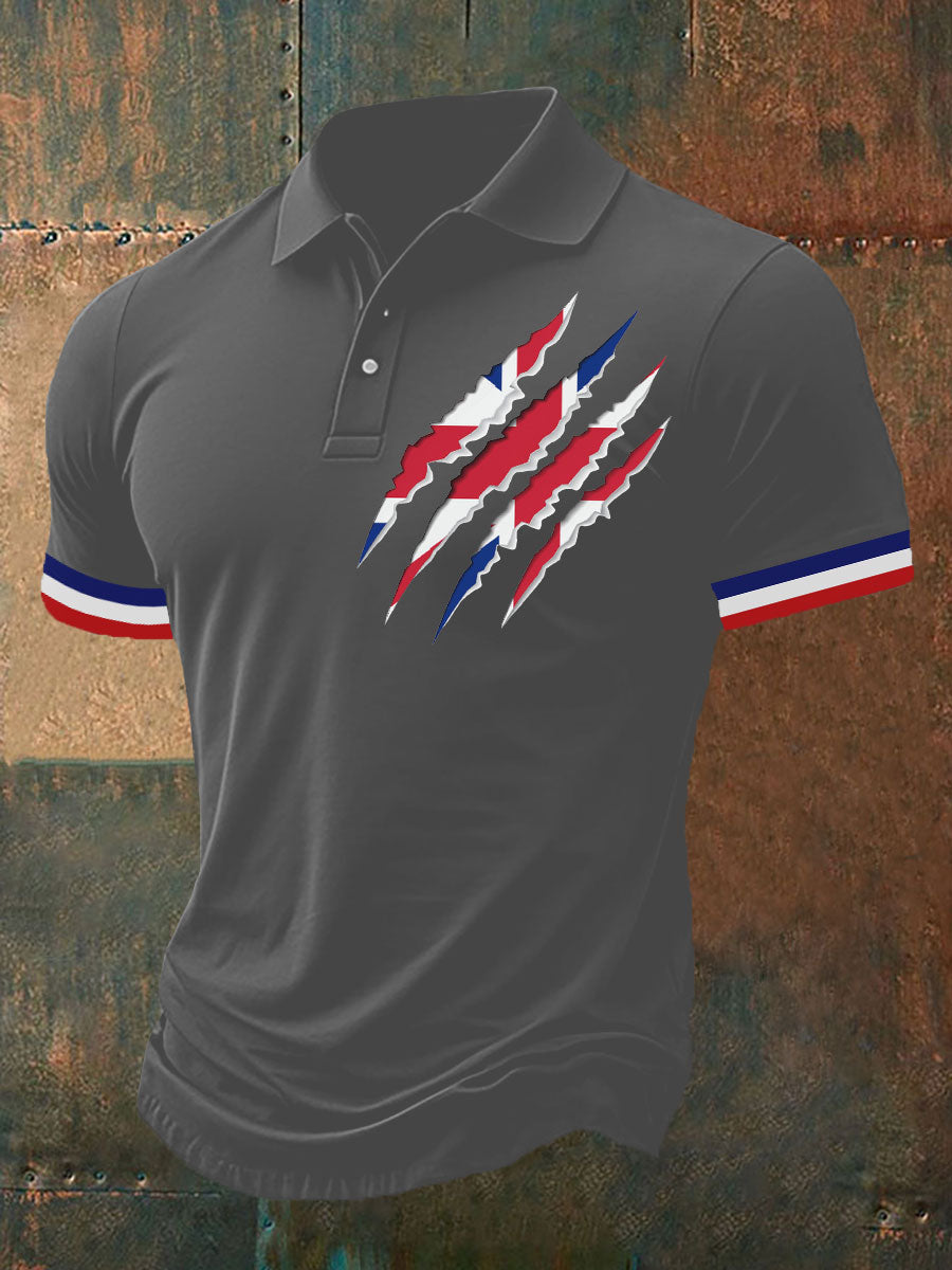 Men's Union Jack Print Casual Polo Shirt