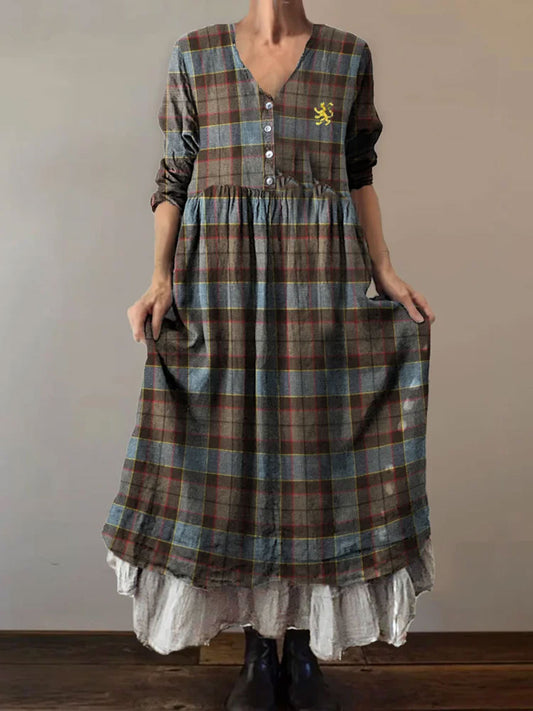 Women's England Plaid Printed Dress