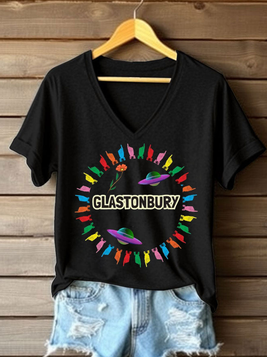 Women's Glastonbury Music Lover Printed T-shirt