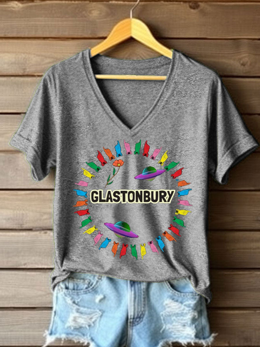 Women's Glastonbury Music Lover Printed T-shirt