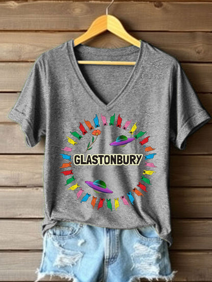 Women's Glastonbury Music Lover Printed T-shirt