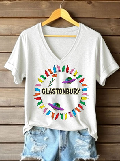 Women's Glastonbury Music Lover Printed T-shirt