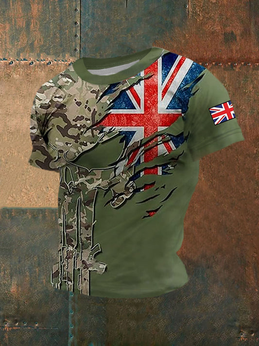 Men's UK Flag Printed Casual Short Sleeve T-shirt