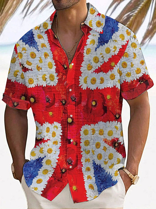 Men's UK Flag Printed Casual Short Sleeve Shirt