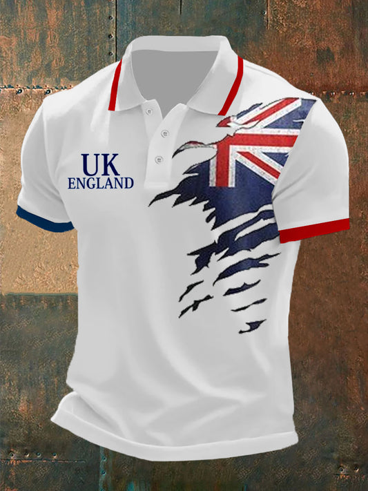 Men's UK Flag Printed Casual Short Sleeve POLO T-shirt