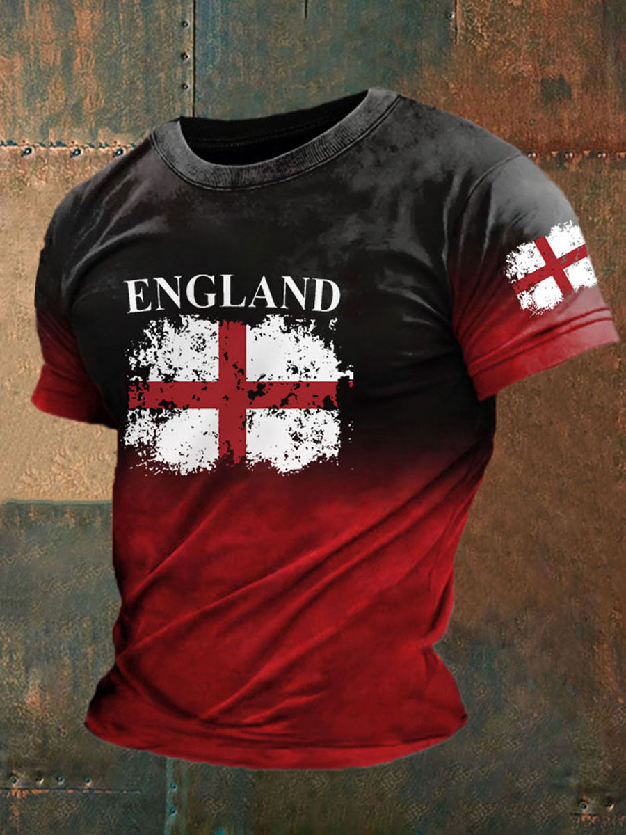 Men's England Flag Printed Casual T-Shirt