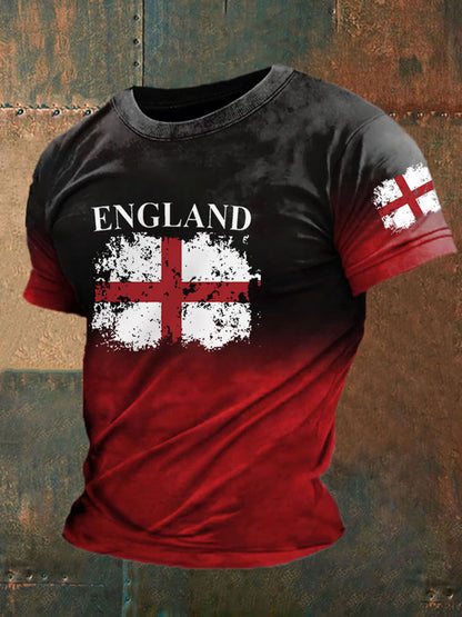 Men's England Flag Printed Casual T-Shirt