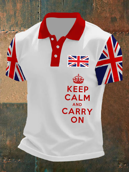 Men's Keep Calm and Carry On UK Flag  Printed Casual POLO T-shirt