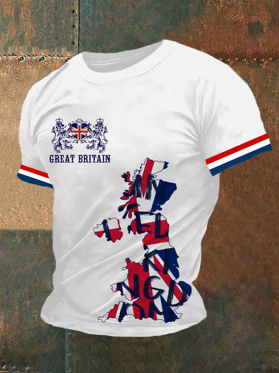 Men's UK Flag Printed Casual Short Sleeve T-shirt