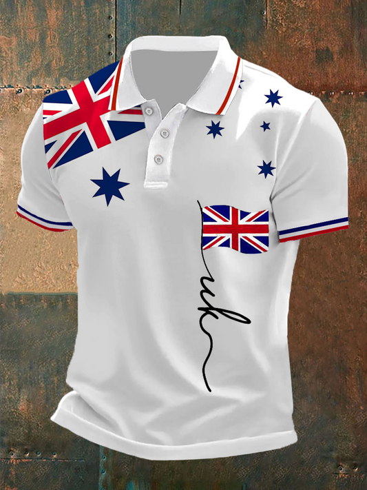 Men's Union Jack Print Casual Polo Shirt