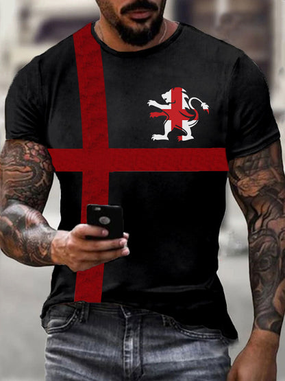 Men's England Flag Printed Casual T-Shirt
