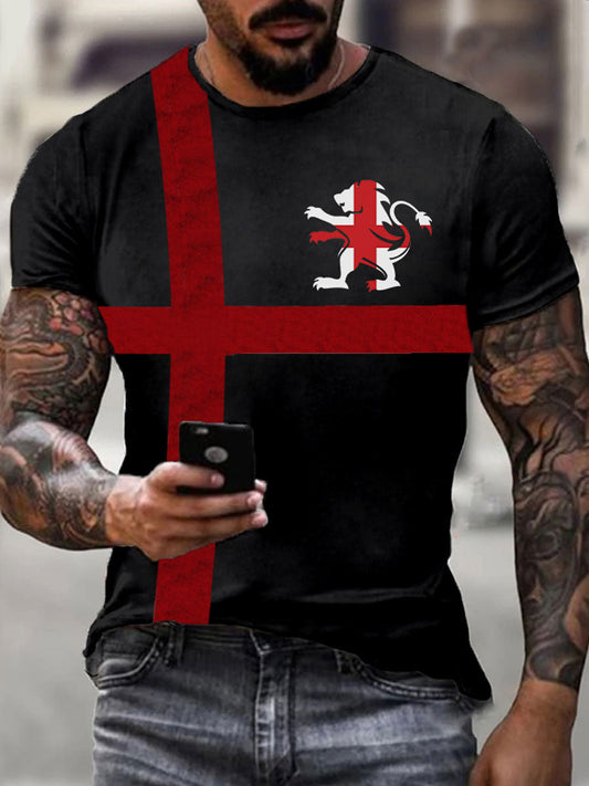 Men's England Flag Printed Casual T-Shirt