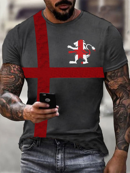 Men's England Flag Printed Casual T-Shirt