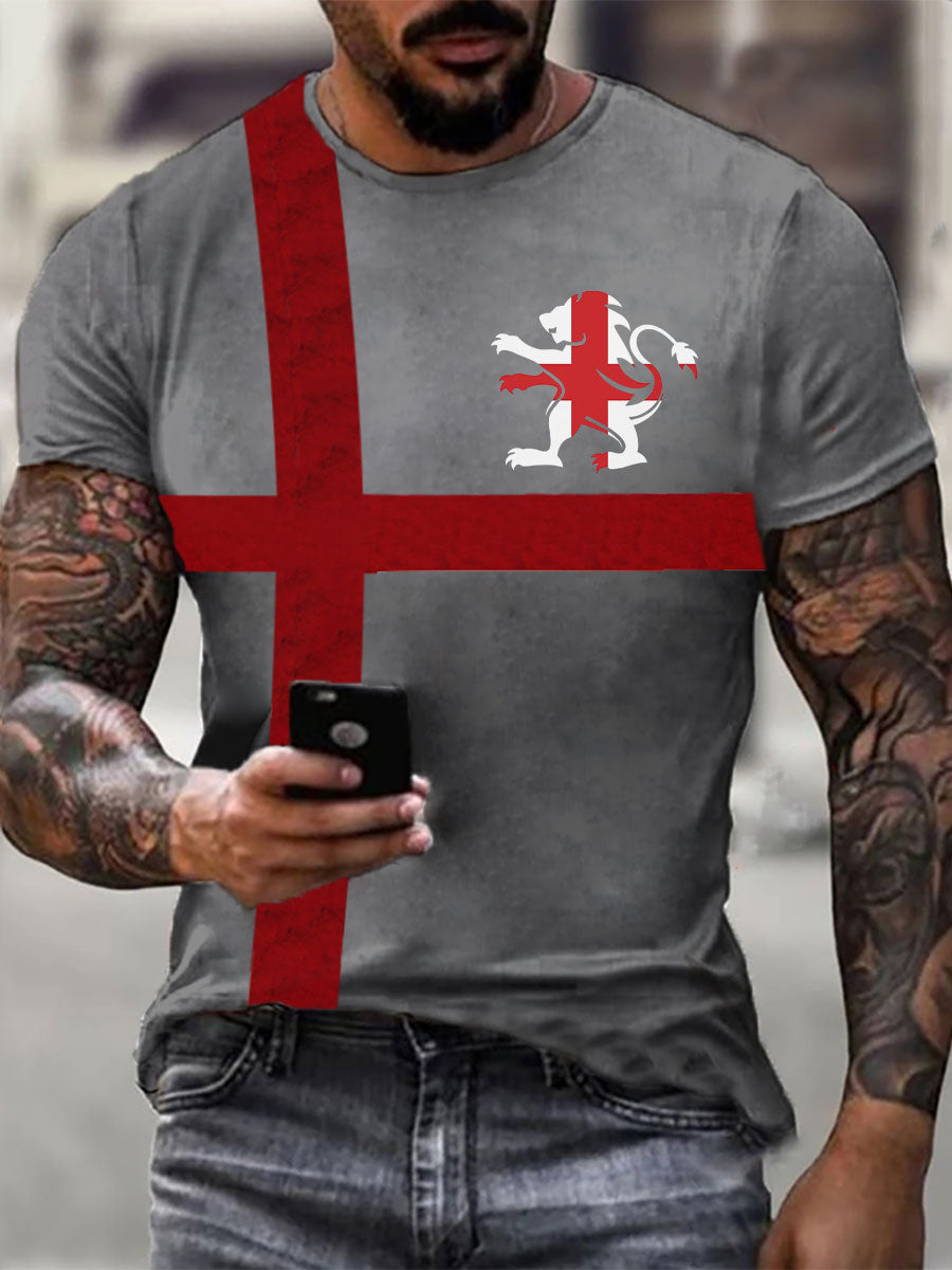 Men's England Flag Printed Casual T-Shirt
