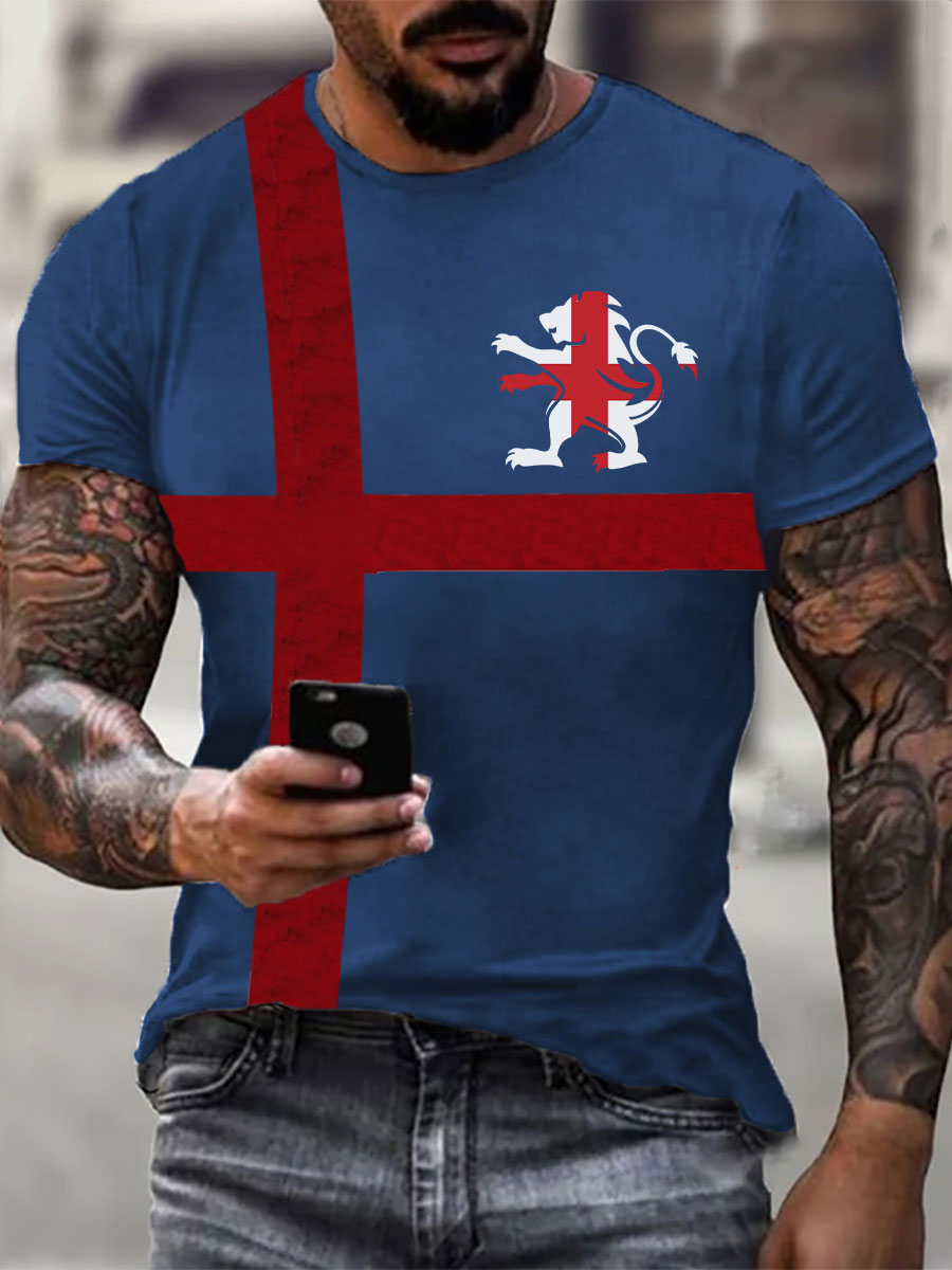 Men's England Flag Printed Casual T-Shirt