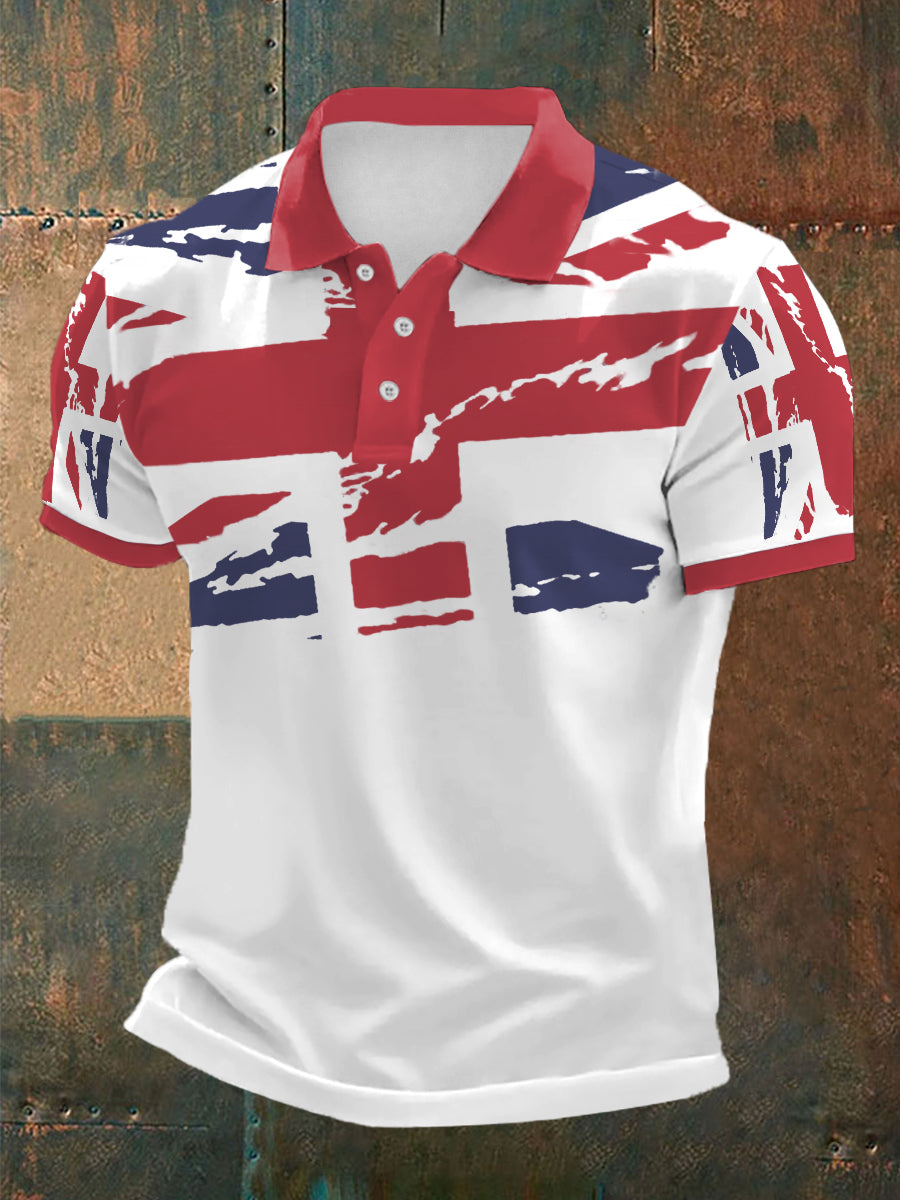 Men's UK Flag Print Casual Polo