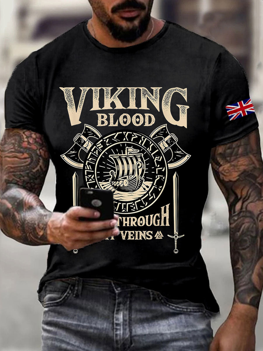 Men's British Viking Waffle Print Casual T-Shirt
