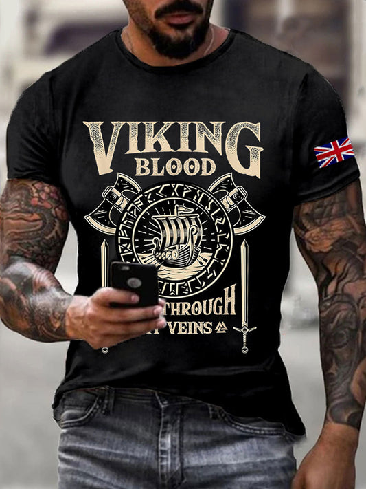 Men's British Viking Waffle Print Casual T-Shirt