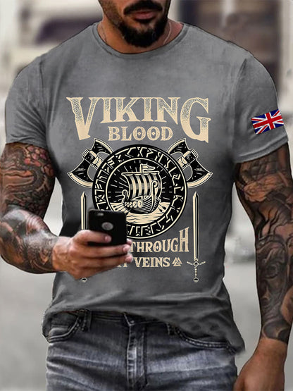 Men's British Viking Waffle Print Casual T-Shirt