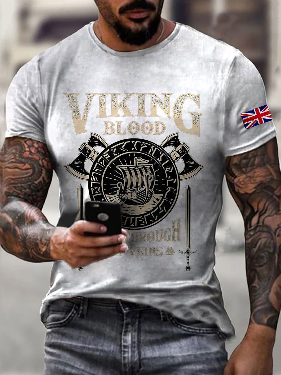 Men's British Viking Waffle Print Casual T-Shirt